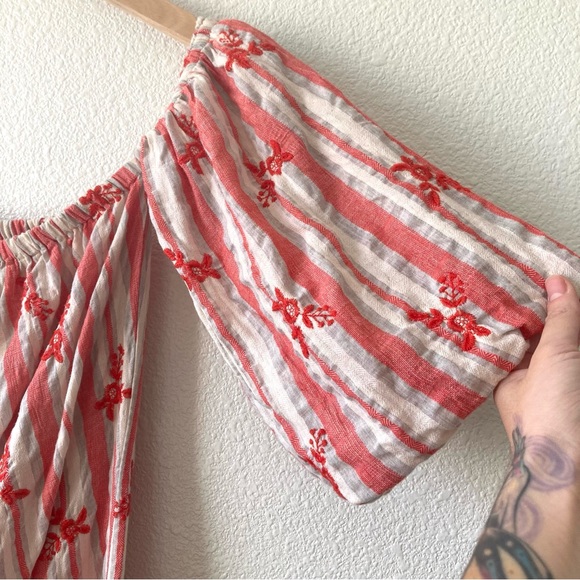 Misa Los Angeles Mini Dress Floral Striped Off The Shoulder Embroidered Small - Picture 11 of 15